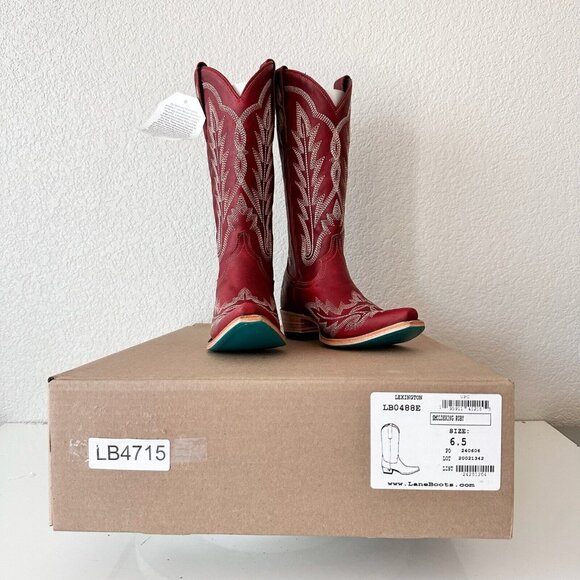 Lane LEXINGTON Red Cowboy Boots Womens 6.5 Leather Western Wear Snip Toe Tall - Picture 12 of 13